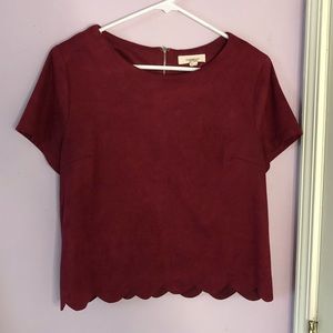Onetheland Faux Suede Crop Top with Scallop Hem